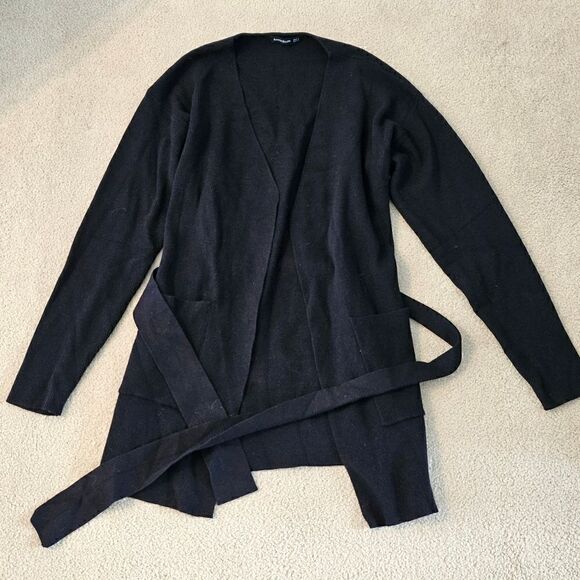 Amélieboutik Women Bathrobe style (belted) cardigan sweater Black S - Picture 1 of 7